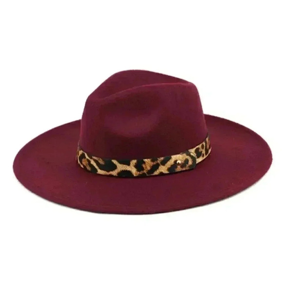BRIM FASHION HAT W/ lEOPARD STRAP ACCENT - Picture 2 of 3
